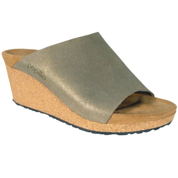 PAPILLIO Birkenkenstock Namica $175 Metallic Stone Gold Wedge Slide Sandals 36/5 - Picture 1 of 10